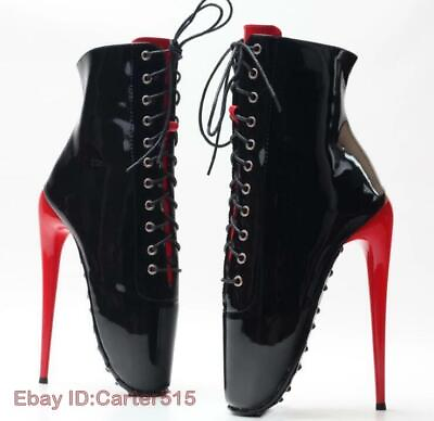 #ad Women#x27;s Sexy Lace Up Black Patent Leather Ankle Boots Ballet High Heels $80.12