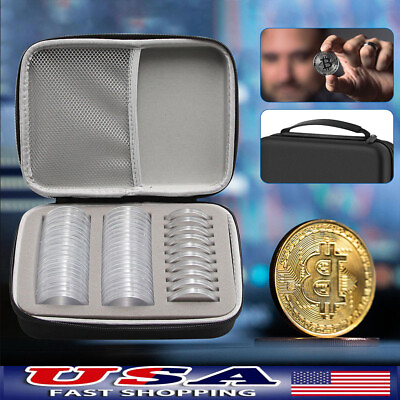 #ad Coin Capsules with Black Foams and Coin Storage Box and EVA Storage Box Black $13.99