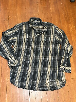#ad Nautica Mens Brown amp; Gray Plaid Long Sleeve Button Up Soft Cotton Rayon Outdoors $10.00