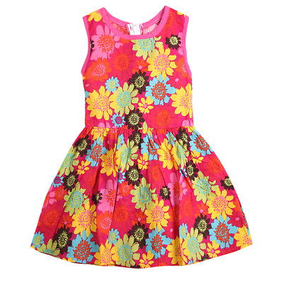 #ad Girls Princess Dress Rosy Sleeveless Round Collar Floral Print One piece $7.98