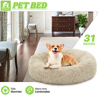 #ad Pet Bed Long Plush Round Mat Soft Puppy Cat Self Warming Calming Cuddler Cushion $39.99