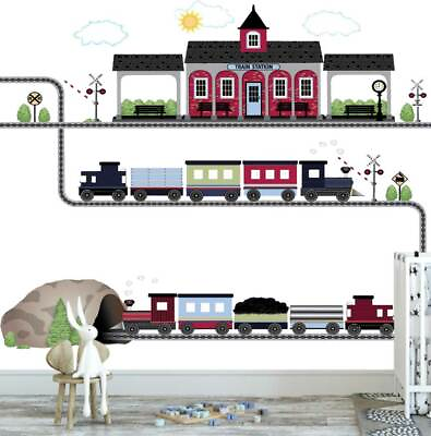 #ad Freight Train Wall Stickers Nursery Decal Kids Boys Room Decor Gray Track DIY AU $69.99