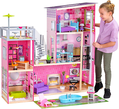 #ad Barbie Dream House Size Dollhouse Furniture Girls Playhouse Fun Play Townhouse $239.95