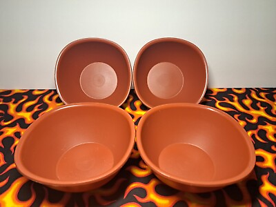 #ad Tupperware Set of 4 Pinch Cereal Bowls Brick Red 400mL 1 3 4 Cup Snacks $22.99