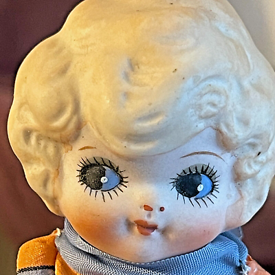 #ad ANTIQUE ALL BISQUE FLAPPER DOLL DRESSED SIDE EYE SCULPTED HAIR JAPAN $24.99