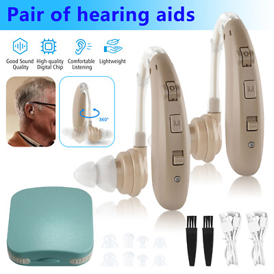 #ad Digital Hearing Aids Rechargeable Behind The Ear Severe Loss Invisible HighPower $16.99