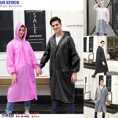 #ad 2 PACK Unisex Adult Waterproof Raincoat Hooded Jacket Poncho Rainwear Camping $8.54