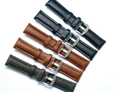 #ad 20mm Black Brown Grey Leather Replacement Watch Strap With Silver Tone Buckle $10.40