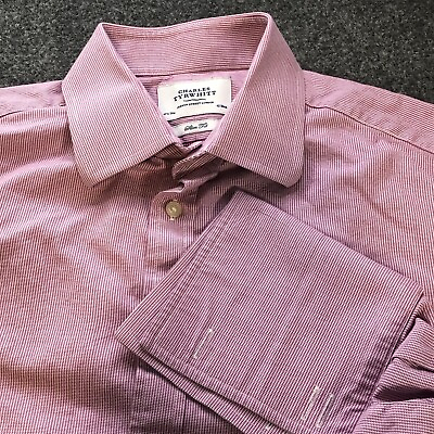 #ad Charles Tyrwhitt Shirt Men 16.5 34 Pink Button Long Sleeve Slim Fit French Cuff $24.88