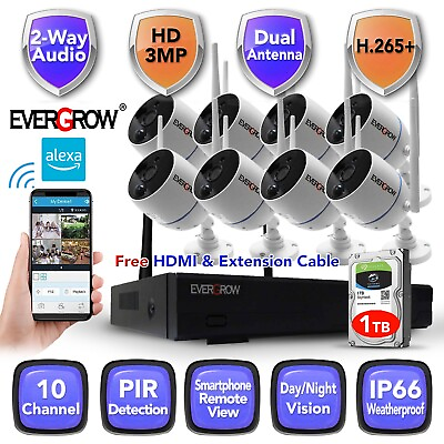 #ad 10CH Wireless 2 Way audio Home Security 3MP 1296P CCTV Camera Outdoor System kit $328.00