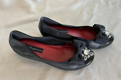 #ad BRIGHTON BLACK LEATHER PATENT TOE JEWELED BOW FLATS WOMEN#x27;S 7.5 Made In Brazil $35.00