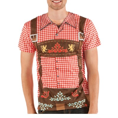#ad Faux Real Men Oktoberfest T Shirt Beer Germany Top Lederhosen Costume XL New $29.97