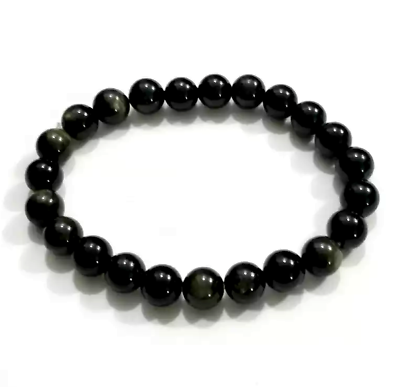 #ad 81.7Ct Natural Black Obsidian Round Bead Powerful Stretchy Stylish Bracelet 7.7quot; $10.19