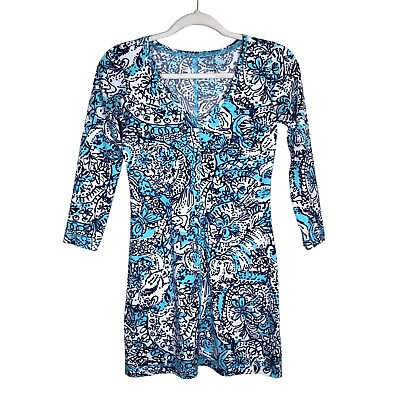 #ad Lilly Pulitzer Juliet Dress Shorely Blue Hippy Hippy Shake Cotton Size XXS $23.99