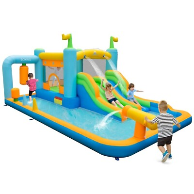 #ad Kids Inflatable Water Park Slide Bounce House splash pool jumping without Blower $268.97