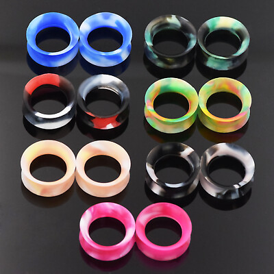 #ad 1 7Pairs Soft Silicone Ear Tunnel Double Flared Gauge Flesh Plugs Eyelet Earskin $6.99