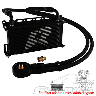 #ad Black Universal 19ROW 10AN Engine Oil Cooler Oil Filter Adapter Kit Bracket $123.40
