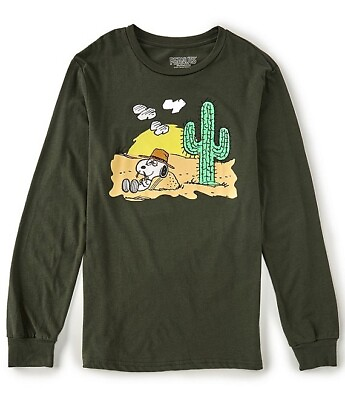 #ad Peanuts Mens Snoopy Brother Spike Desert Cactus Green Shirt New S M L $9.99
