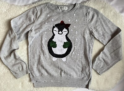 #ad Isaac Mizrahi Penguin Sequin Snowflake Sweater Top 8 10 Youth Girls Holiday $8.72