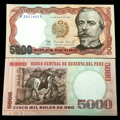 #ad PERU 5000 SOLES Banknote World Paper Money UNC Currency Bill Note $3.25