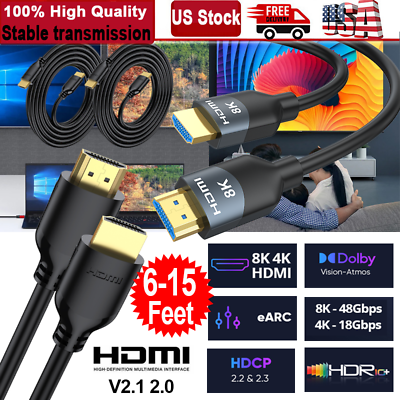 #ad HDMI Cable HDMI 2.1 2.0 Cord 8K 4K Ultra HD 3D PS5 Xbox High Speed Ethernet ARC $10.44