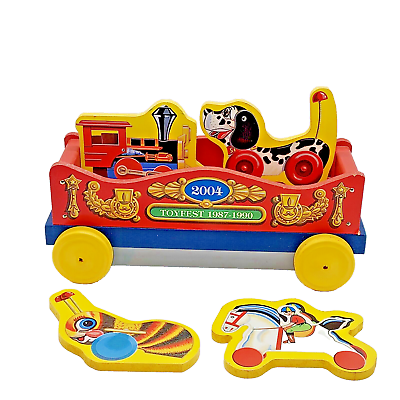 #ad Fisher Price Wooden Toyfest Gondola Car w 4 Wooden Animal Figure Cutouts 2004 $14.95