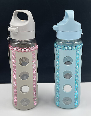 #ad Hand Decorated Water Bottle BPA Free Silicone Sleeve 27 Oz. Snap Lid in 2 Colors $10.00