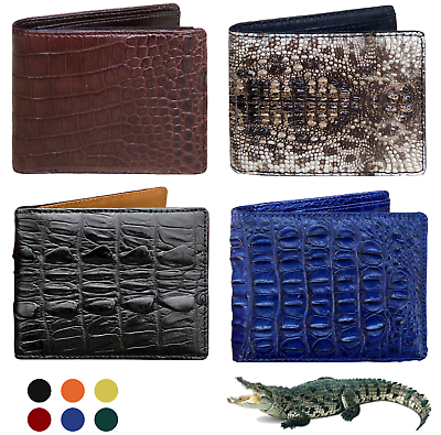 #ad Mens Leather Bifold Wallet Genuine Crocodile Wallet Anti Scan Handmade Gift $80.75