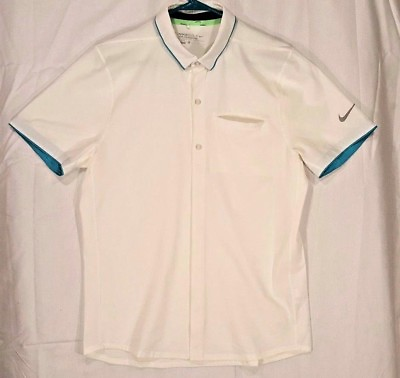 #ad Nike Golf MM Fly Full Button Polo Shirt White Mens Medium M Slim Tiger $19.95