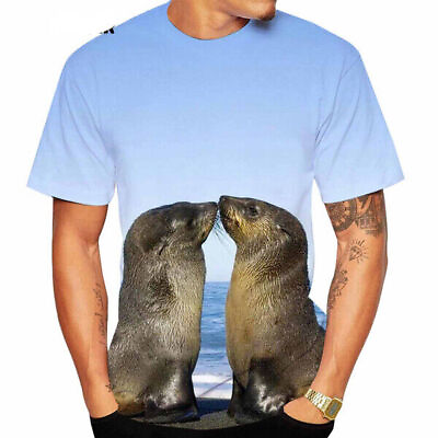 #ad Casual Women Men T Shirt 3D Print Short Sleeve Tee Tops Unisex Animal Seal $24.29