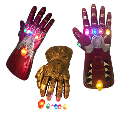 #ad NEW Thanos Infinity Gauntlet Gloves Hulk LED Light Avengers Iron Man Cosplay PVC $37.04