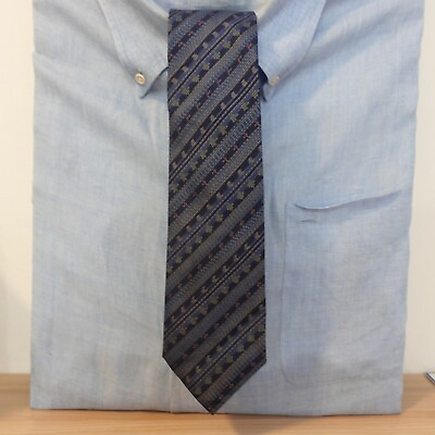 #ad Neck Tie Mens Blue Fair Isle Nordic Striped Silk Classic Designer Aztec OSHIMA $16.88