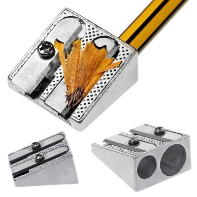 #ad Bevelled Double Hole Stationery Pencil Sharpener Metal School Office Stationery $2.54