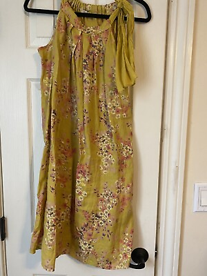 #ad Bellambia Linen Floral Sleeveless Shift Dress Yellow Tie Neck Sz S Made in Italy $17.52