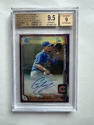 #ad GLEYBER TORRES 2015 BOWMAN CHROME PURPLE REFRACTOR AUTO BGS 9.5 Rookie Card RC $145.00
