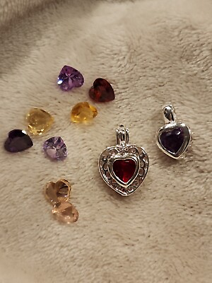 #ad Set Interchangeable Sterling Silver 925 Rhinestone Heart Pendant Crystals Gems $45.60