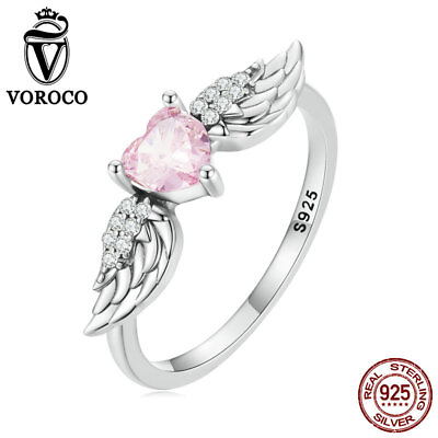 #ad Fashion 925 Sterling Silver Love amp; Wing Pink Wedding Ring Women Jewelry VOROCO GBP 6.61