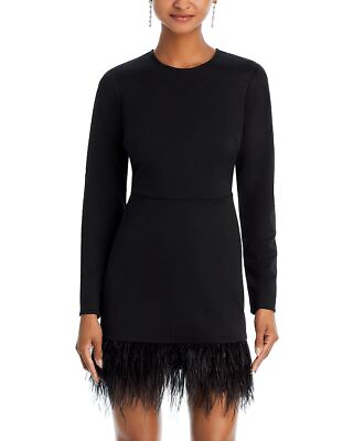 #ad Aqua BLACK Women#x27;s Faux Feather Trim Mini Dress US Small $55.77