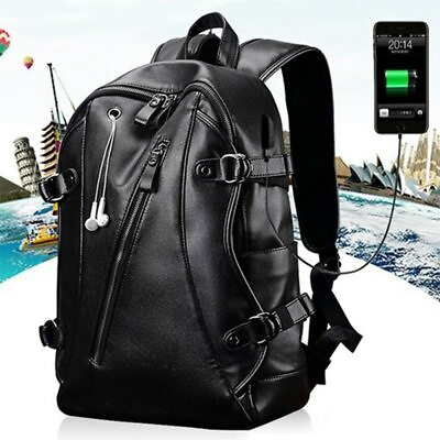 #ad New Backpack Men Waterproof Leather Travel School Bag $39.99