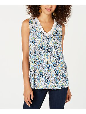 #ad STYLE amp; COMPANY Womens Blue Floral Sleeveless V Neck Tank Top S $1.69
