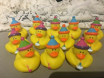 #ad New 12 Lot RUBBER DUCKIES Happy Birthday Ducks Party Celebration Size 2quot;x2quot; $15.99