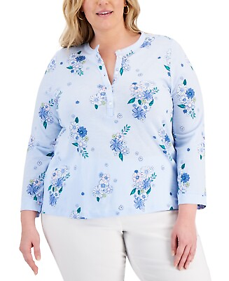 #ad MSRP $41 Style amp; Co Plus Size Knit Henley Top Blue Size 3X $8.97