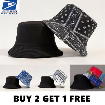 #ad Bandanna Paisley Bucket Hat Cap Double sided Fisherman#x27;s Cap Men Women Cotton $7.99