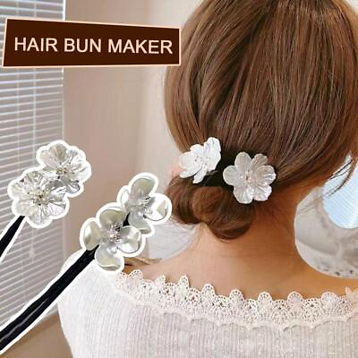 #ad Women Flower Pearl Hairpin Bun Maker Twist Headbands Lazy Hair Accessories US $1.45