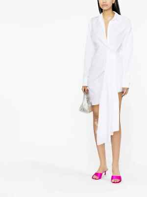 #ad NWT $1175 OFF WHITE Draped Asymmetric Cotton poplin Shirt Dress 44 10 $250.00