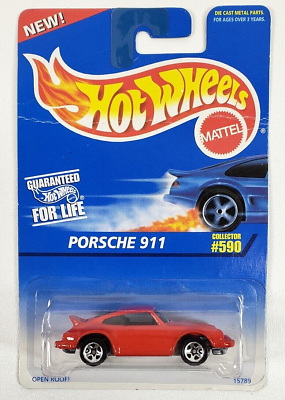 #ad PORSCHE 911 Red Mattel Hot Wheels Blue Card Collector #590 1995 New on Card $5.00