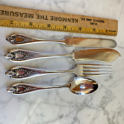 #ad Vintage Roger Bros Old Colony Silverplate 4 pieces Fork Spoon Butter Fish Knife $30.00
