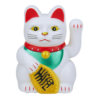 #ad White Plastic Maneki Neko Beckoning Lucky Money Cat Waving Arm For Good Luck $9.71