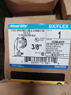 #ad Lot of 50 Steel City BX FLEX XC 290 50C Armored Cable Connector 3 8quot; 90° $44.90