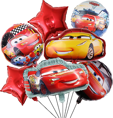 #ad 7PCS Cars Lightning Mcqueen Foil Balloons for Boys Birthday Baby Shower Racing $16.32
